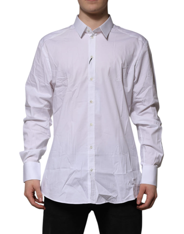 Dolce &amp; Gabbana White Cotton GOLD Long Sleeves Formal Shirt