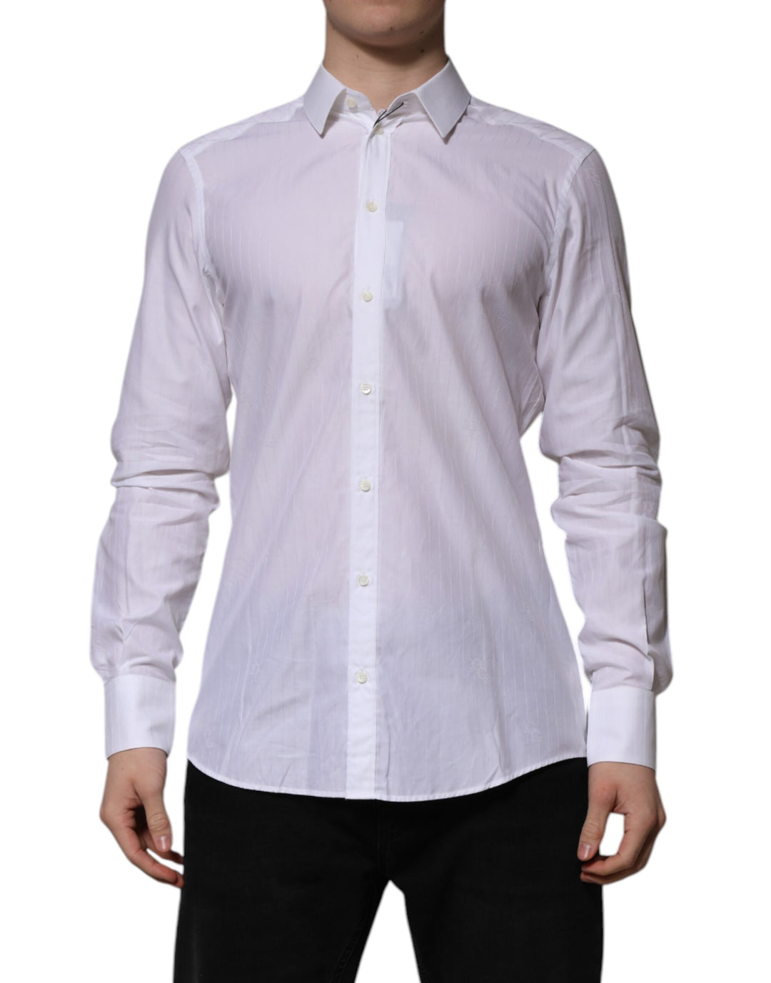 Dolce &amp; Gabbana White Cotton MARTINI Long Sleeve Formal Shirt