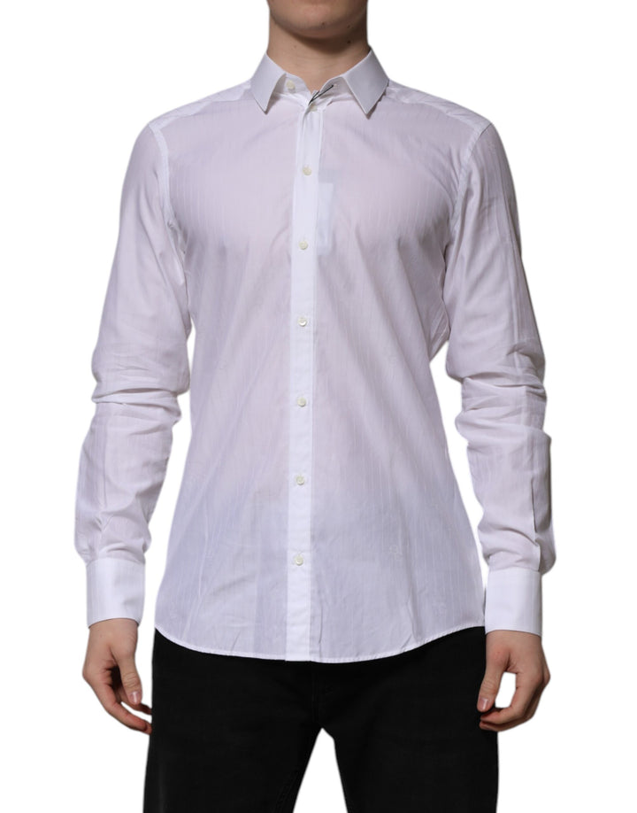 Dolce &amp; Gabbana White Cotton MARTINI Long Sleeve Formal Shirt