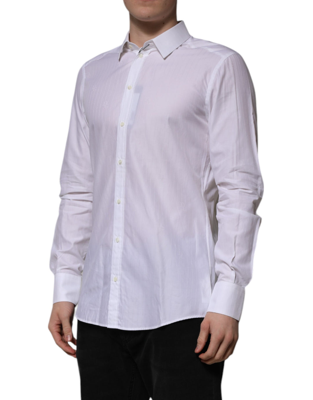 Dolce &amp; Gabbana White Cotton MARTINI Long Sleeve Formal Shirt
