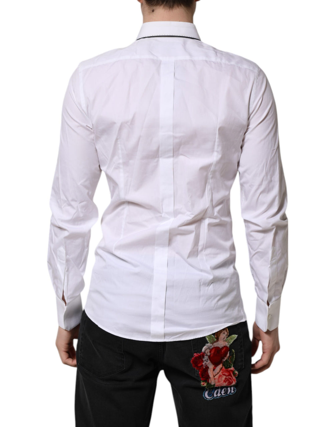 Dolce &amp; Gabbana White Cotton GOLD Long Sleeves Formal Shirt