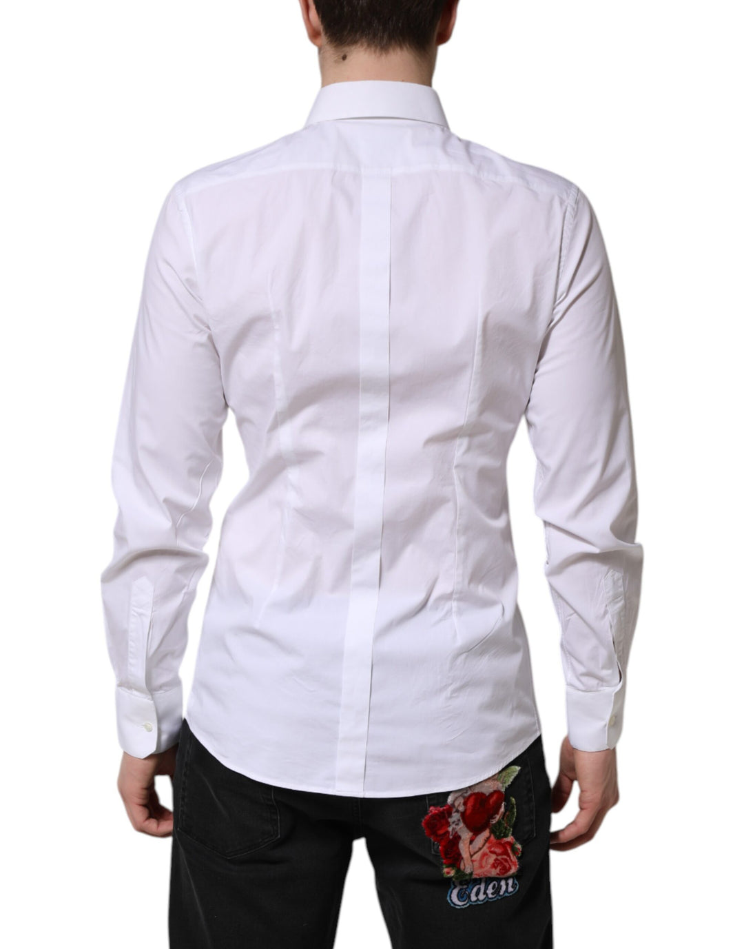 Dolce &amp; Gabbana White GOLD Cotton Dress Formal Shirt