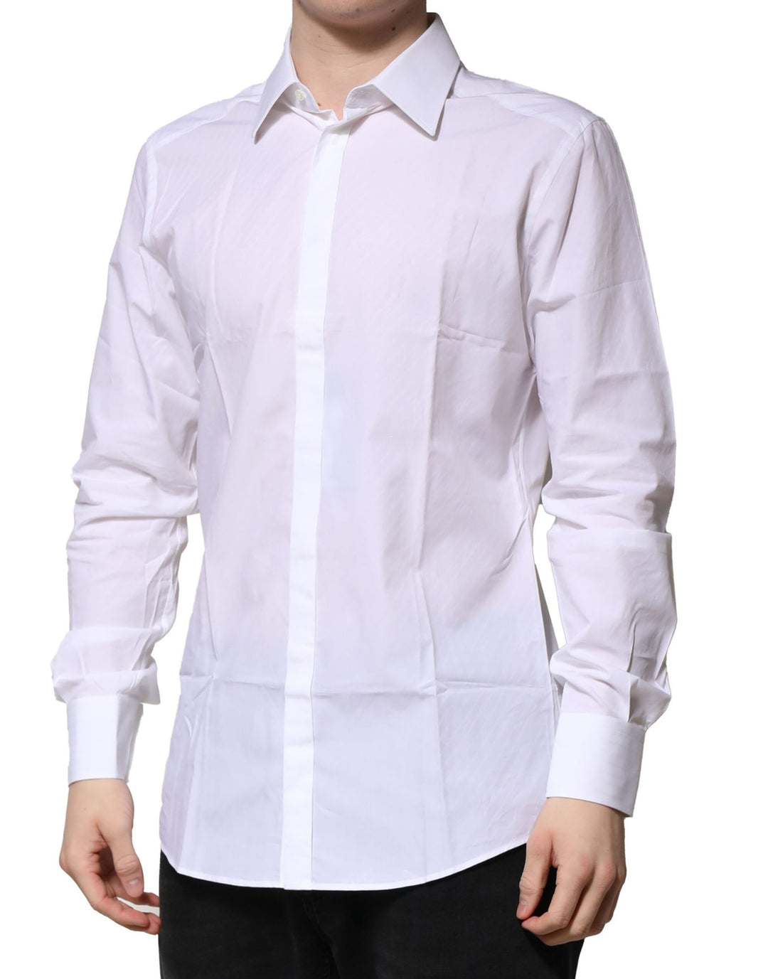 Dolce &amp; Gabbana White GOLD Cotton Long Sleeves Men Formal Shirt