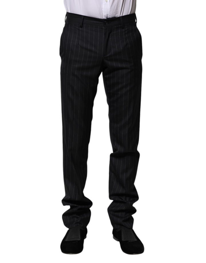 Dolce &amp; Gabbana Black Wool Striped Formal Pants