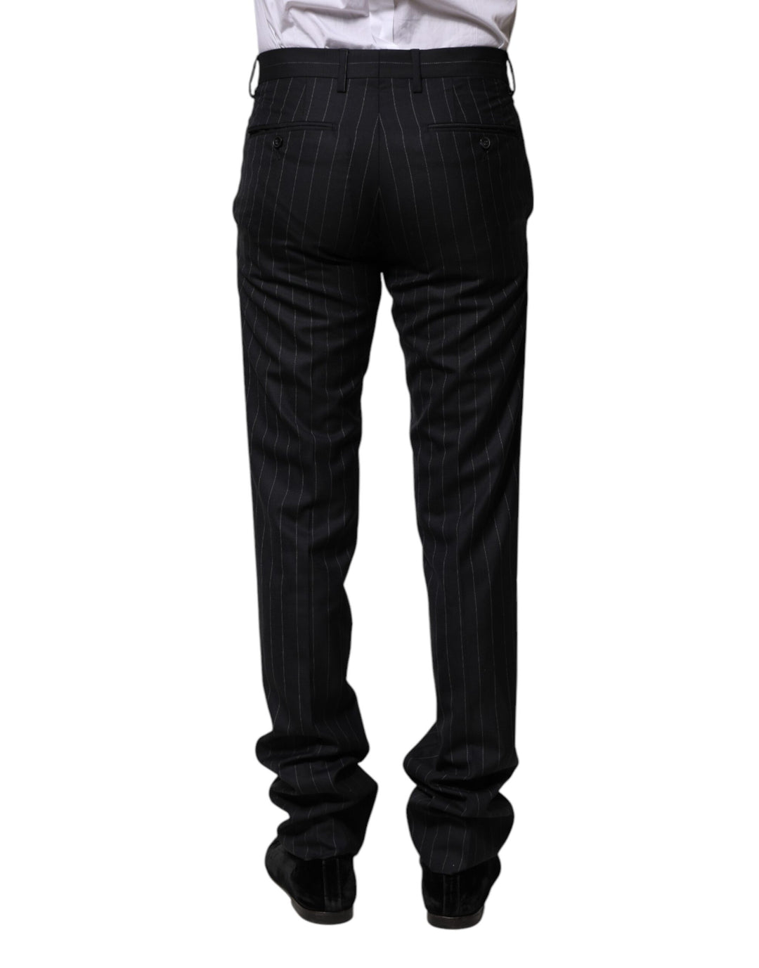 Dolce &amp; Gabbana Black Wool Striped Formal Pants