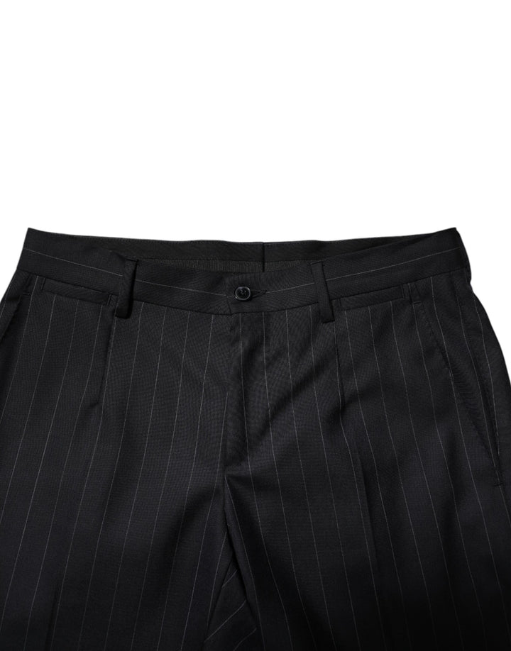 Dolce &amp; Gabbana Black Wool Striped Formal Pants
