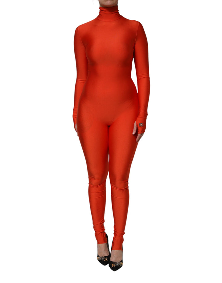 Dolce &amp; Gabbana Red Nylon Turtleneck Bodycon Jumpsuit Dress