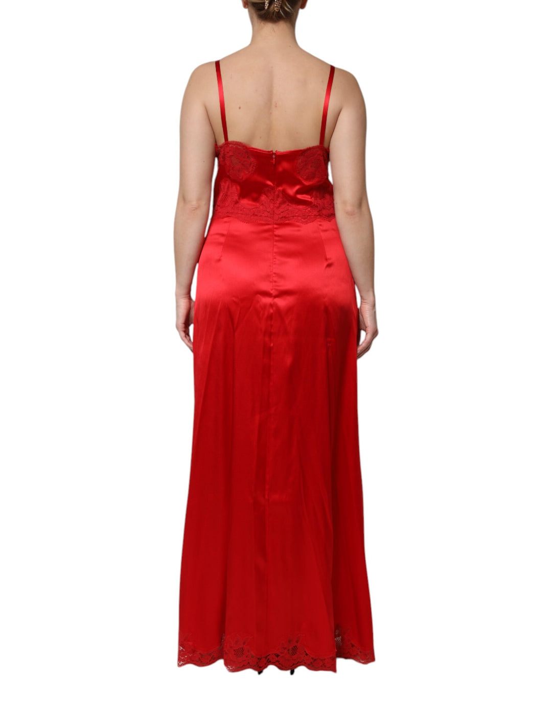 Dolce &amp; Gabbana Red Silk Sleeveless Maxi Long Dress