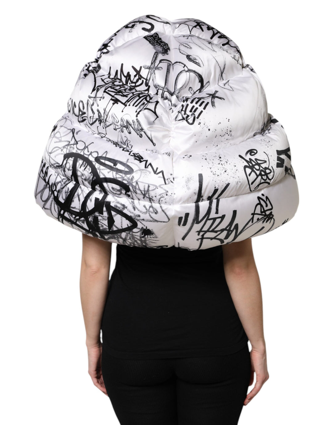 Dolce & Gabbana White Polyester Printed Hood Quilted Hat