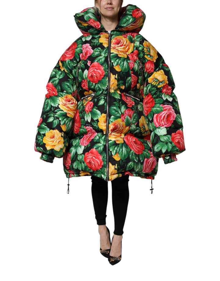 Dolce &amp; Gabbana Multicolor Floral Puffer Hooded Jacket