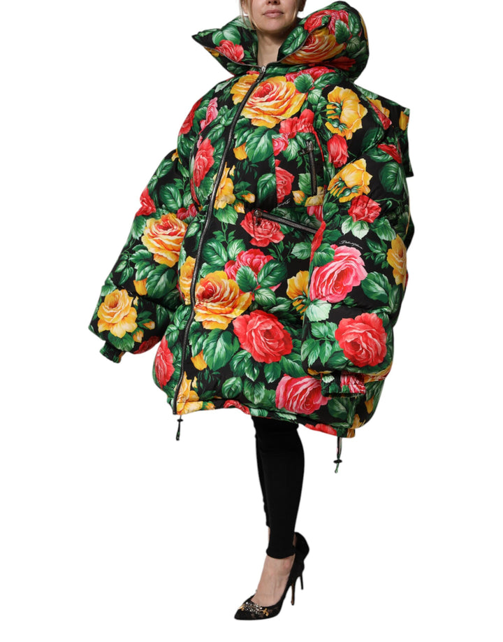 Dolce &amp; Gabbana Multicolor Floral Puffer Hooded Jacket