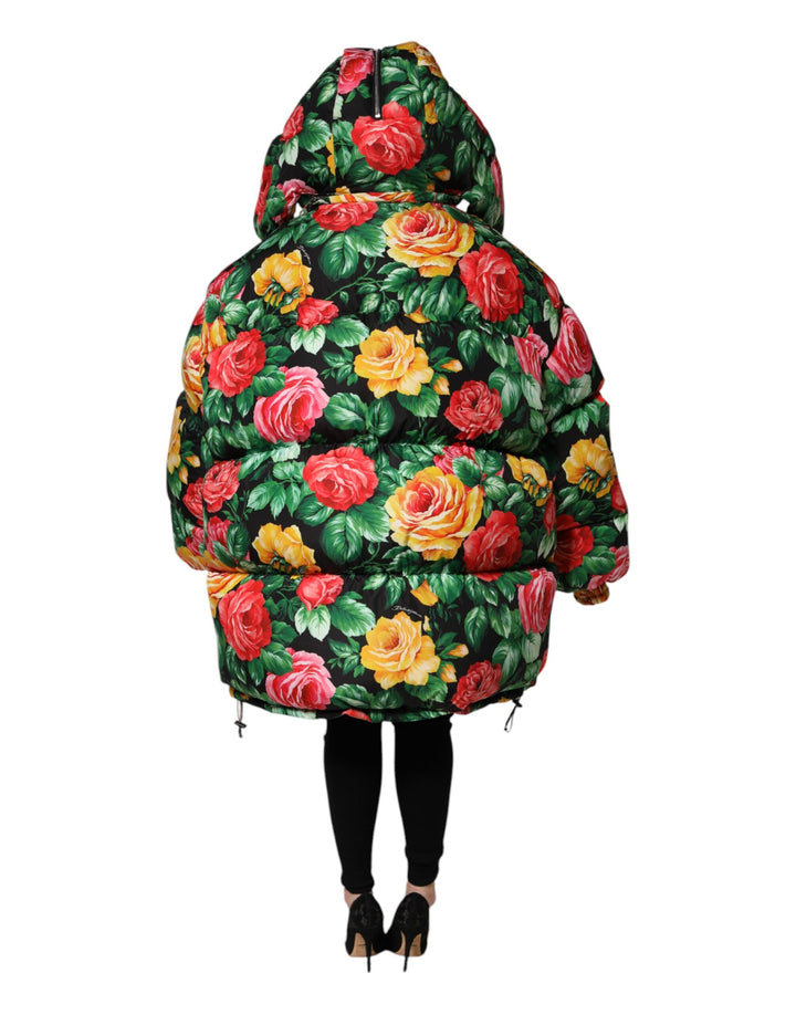 Dolce &amp; Gabbana Multicolor Floral Puffer Hooded Jacket
