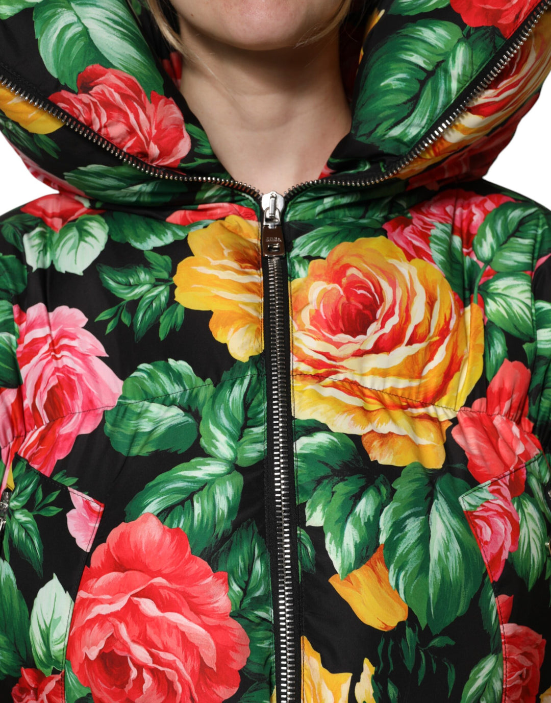 Dolce &amp; Gabbana Multicolor Floral Puffer Hooded Jacket