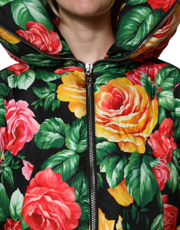 Dolce &amp; Gabbana Multicolor Floral Puffer Hooded Jacket