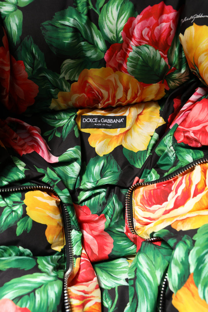 Dolce &amp; Gabbana Multicolor Floral Puffer Hooded Jacket