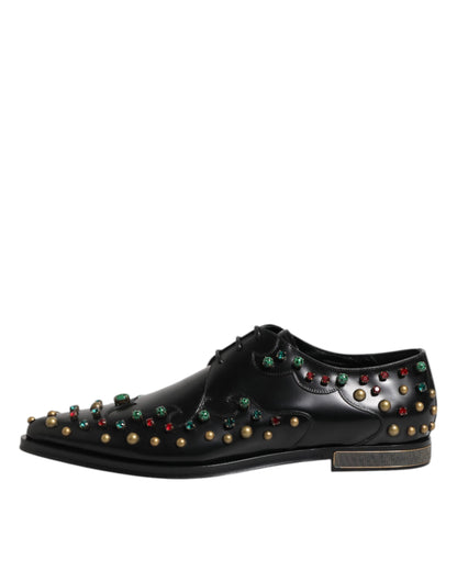 Dolce & Gabbana Black Leather Derby Dress Studded Shoes