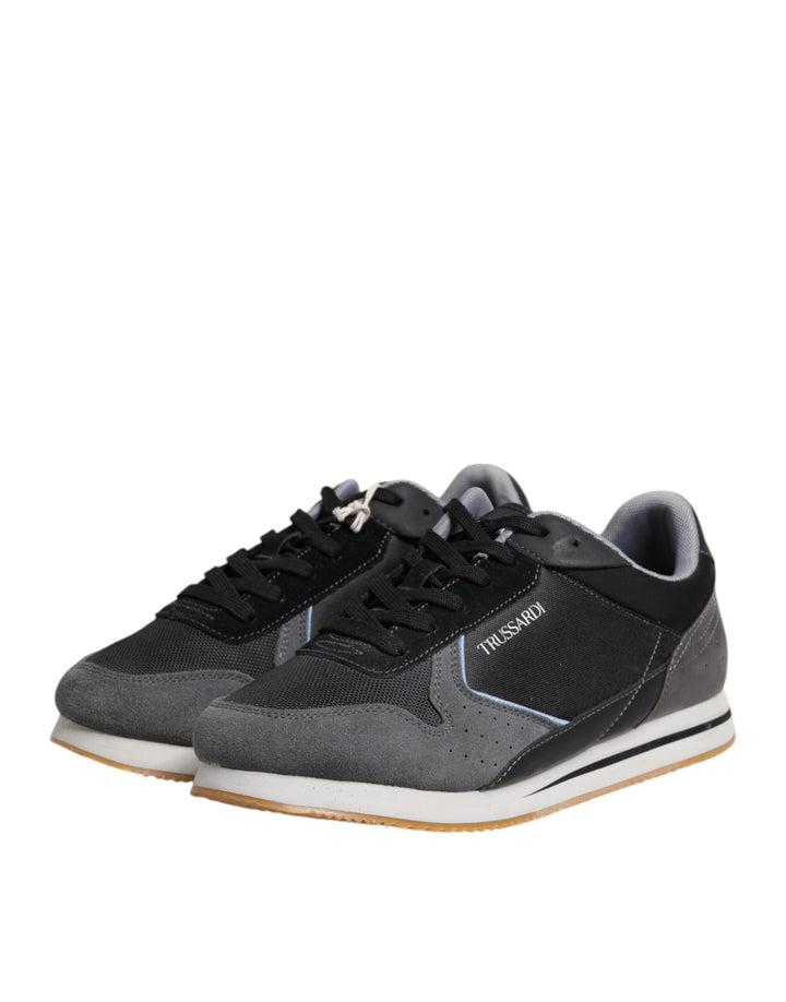 Trussardi Black Gray Lace Up Low Top Casual Sneakers Shoes