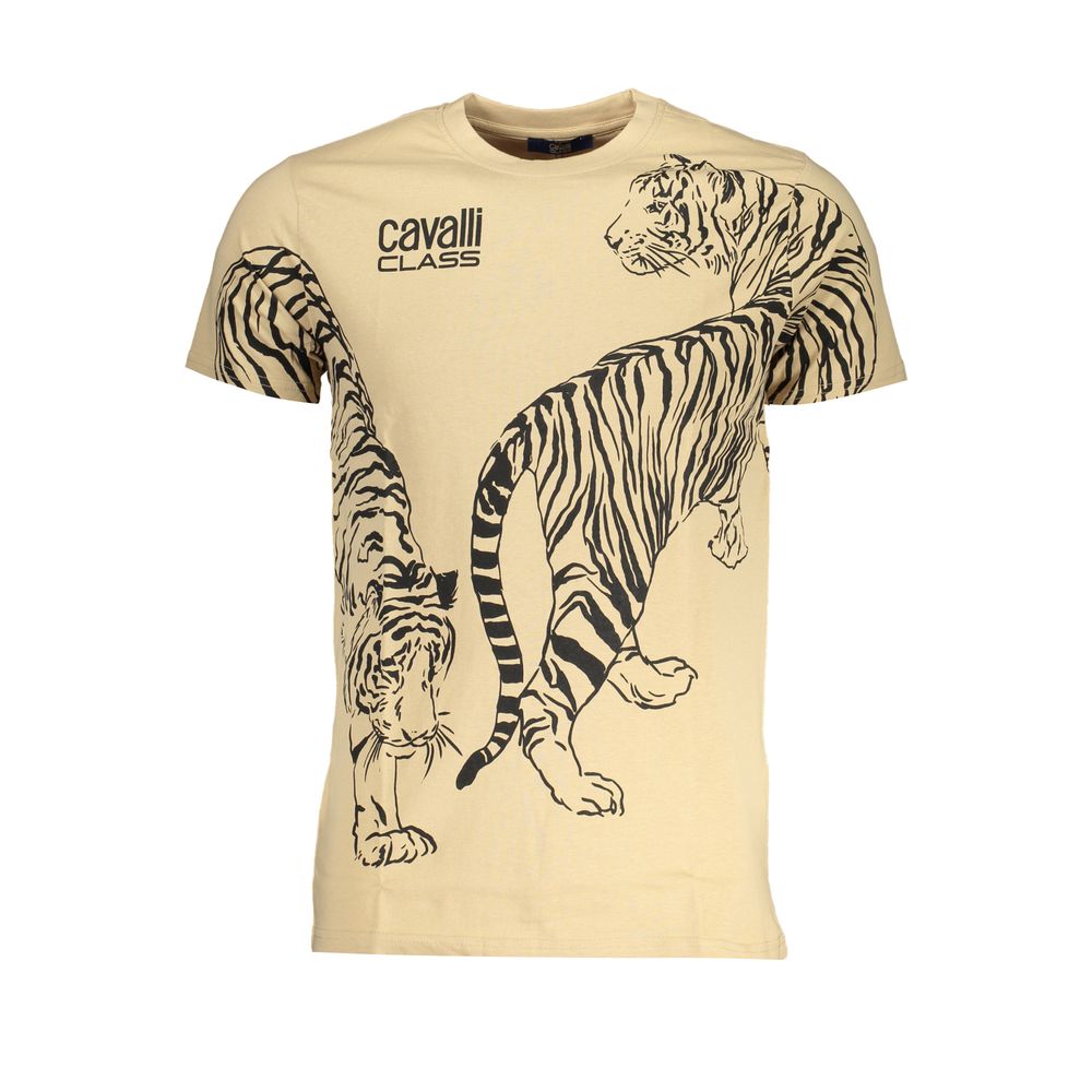 Cavalli Class Beige Cotton Men T-Shirt