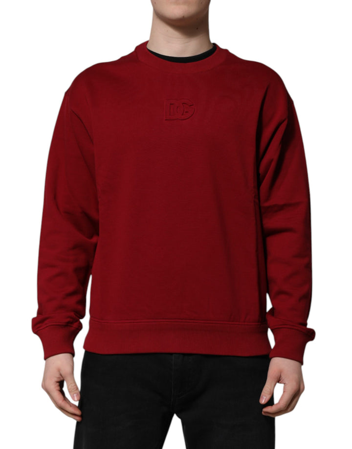 Dolce &amp; Gabbana Red Embossed Logo Cotton Crew Neck Sweater