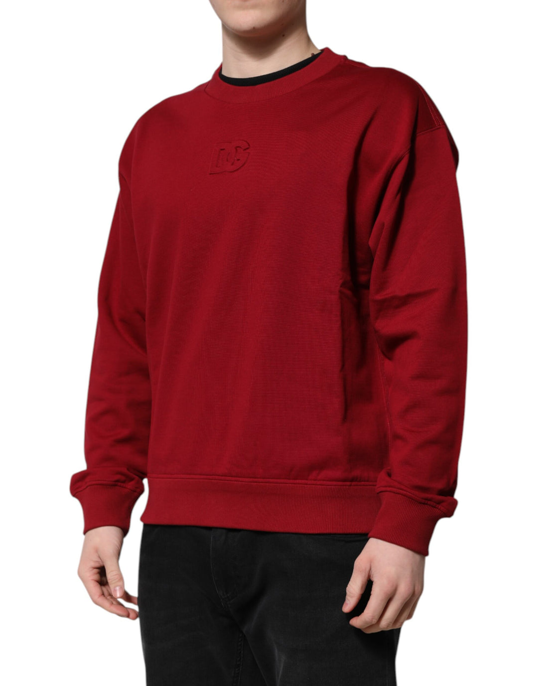 Dolce &amp; Gabbana Red Embossed Logo Cotton Crew Neck Sweater