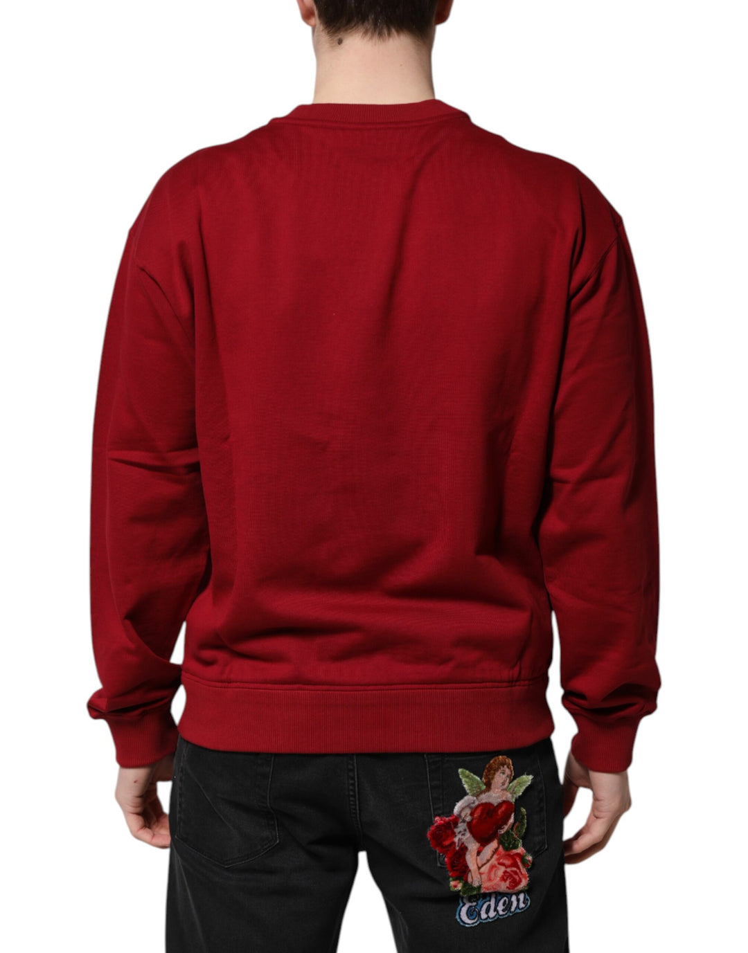 Dolce &amp; Gabbana Red Embossed Logo Cotton Crew Neck Sweater