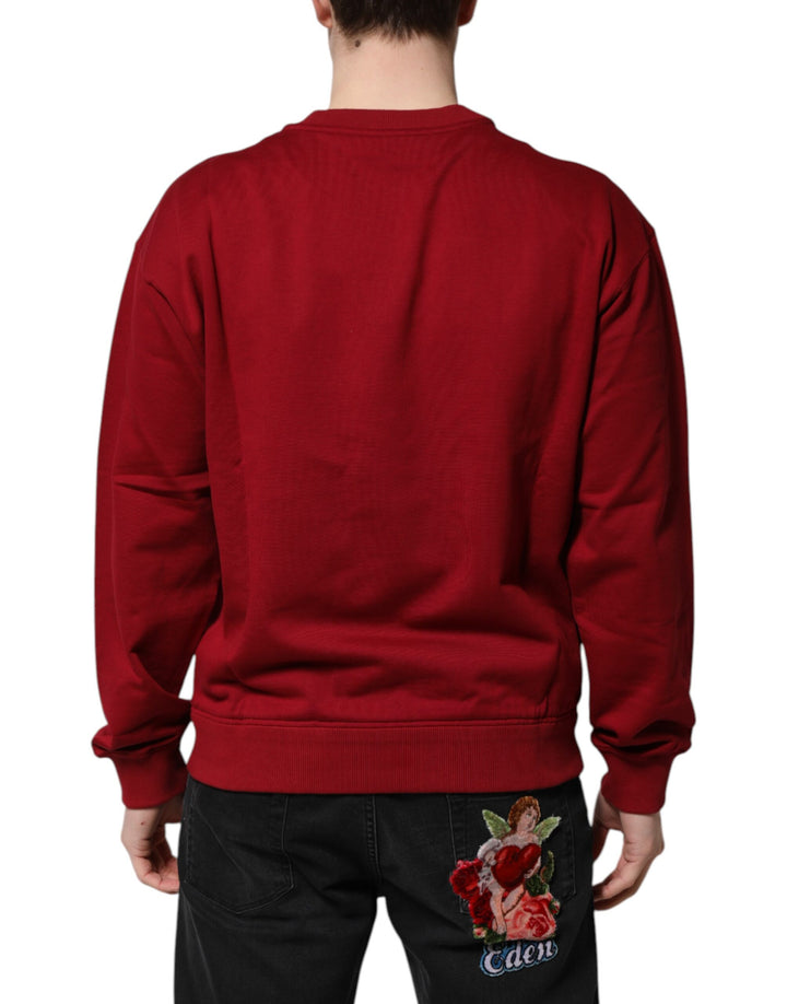 Dolce &amp; Gabbana Red Embossed Logo Cotton Crew Neck Sweater