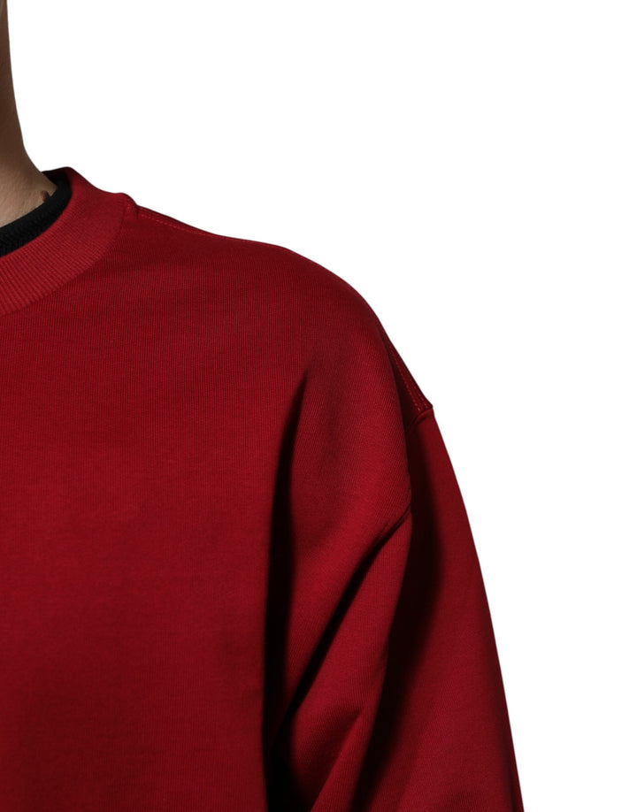 Dolce &amp; Gabbana Red Embossed Logo Cotton Crew Neck Sweater