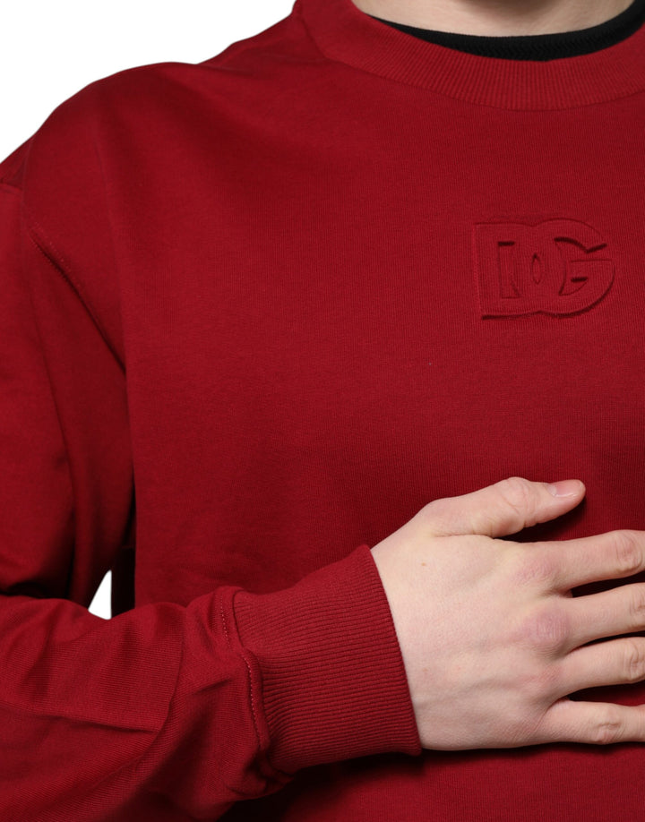 Dolce &amp; Gabbana Red Embossed Logo Cotton Crew Neck Sweater