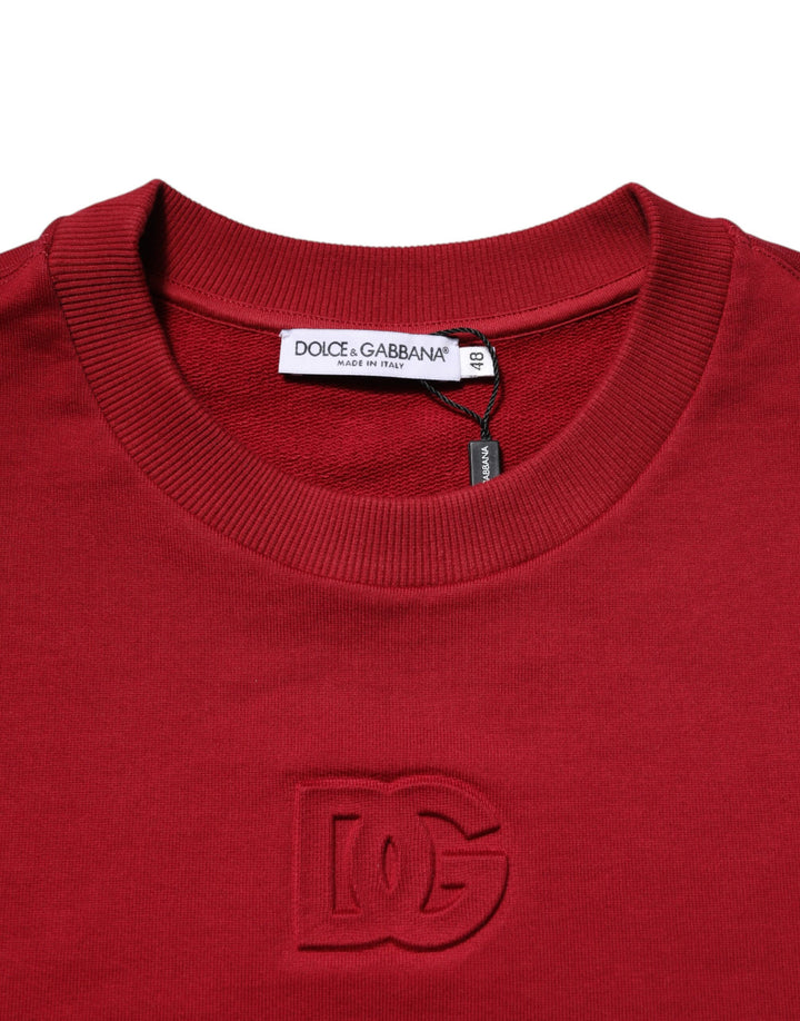 Dolce &amp; Gabbana Red Embossed Logo Cotton Crew Neck Sweater