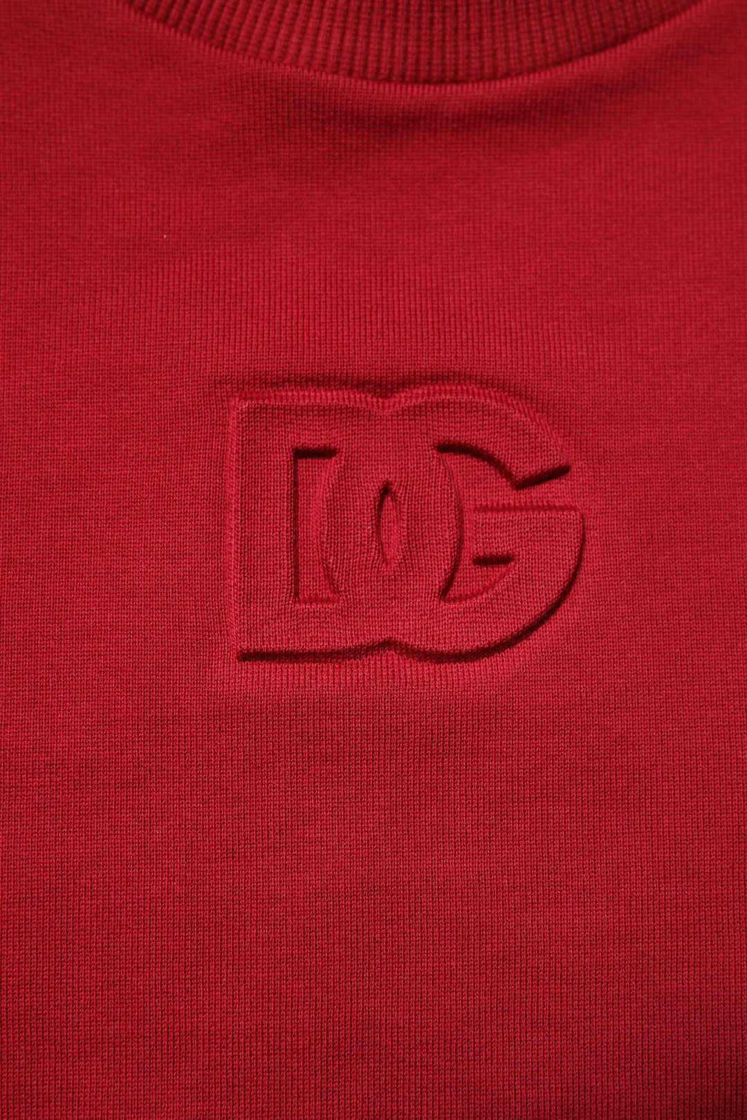 Dolce &amp; Gabbana Red Embossed Logo Cotton Crew Neck Sweater