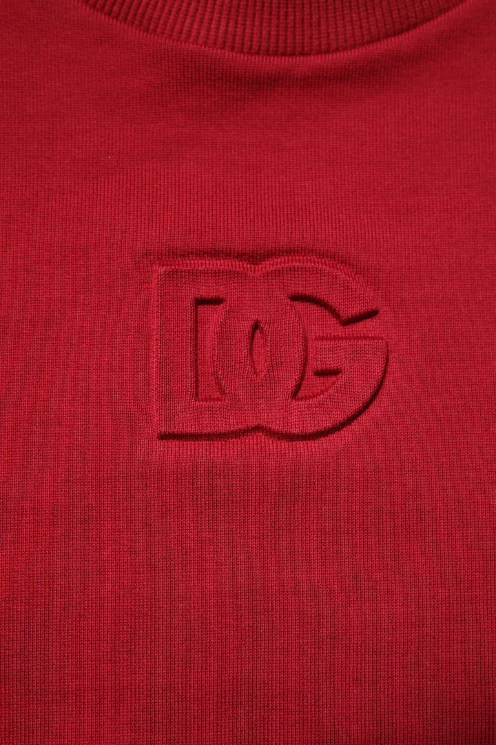 Dolce &amp; Gabbana Red Embossed Logo Cotton Crew Neck Sweater
