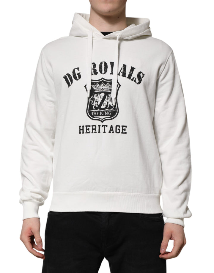 Dolce &amp; Gabbana White Cotton DG ROYAL Print Hooded Sweater
