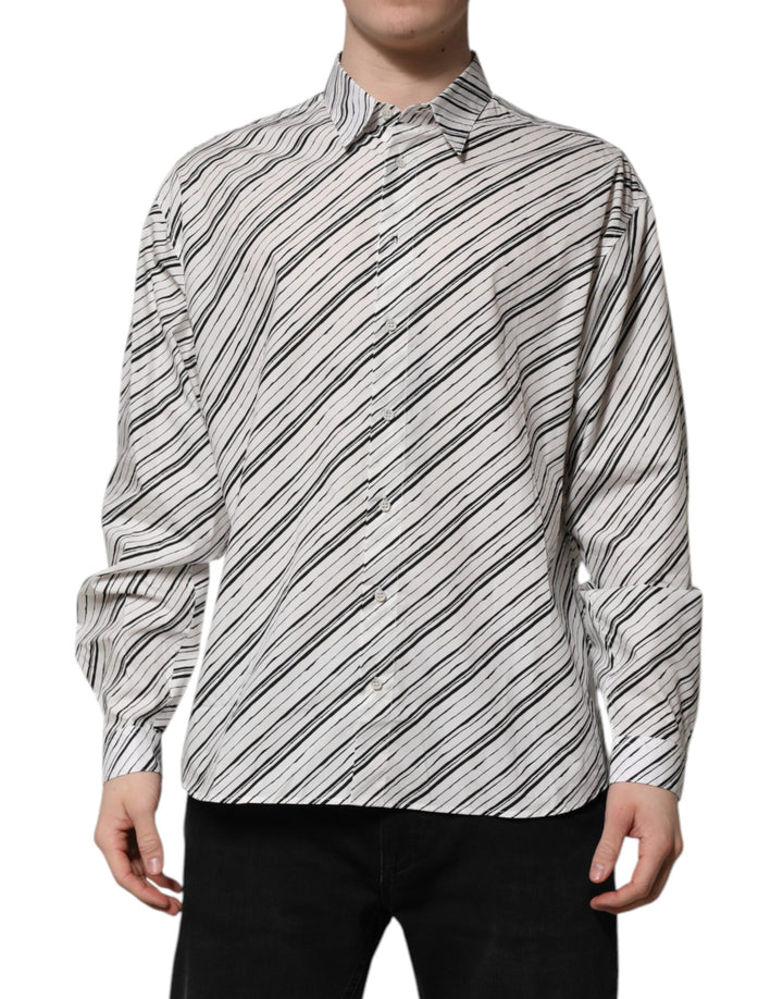 Dolce &amp; Gabbana White Striped Long Sleeves Men Formal Shirt