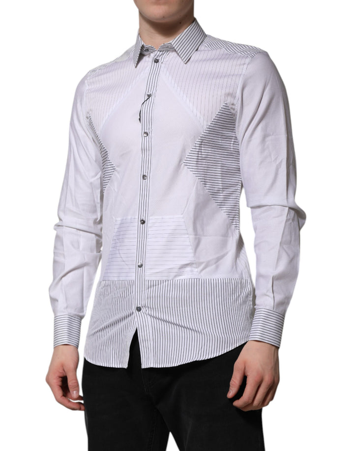 Dolce & Gabbana White Striped GOLD Long Sleeves Dress Shirt