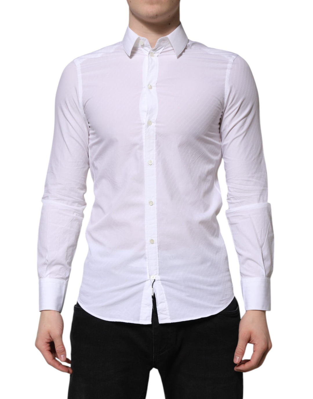 Dolce &amp; Gabbana White Cotton MARTINI Long Sleeve Dress Shirt