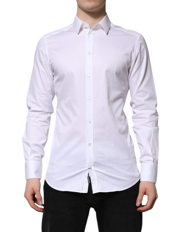 Dolce &amp; Gabbana White Cotton GOLD Long Sleeve Men Dress Shirt