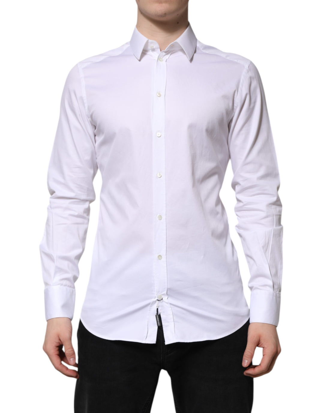 Dolce &amp; Gabbana White Cotton GOLD Long Sleeve Men Dress Shirt