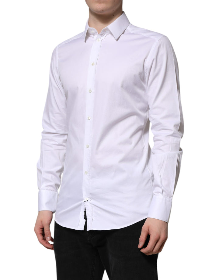 Dolce &amp; Gabbana White Cotton GOLD Long Sleeve Men Dress Shirt