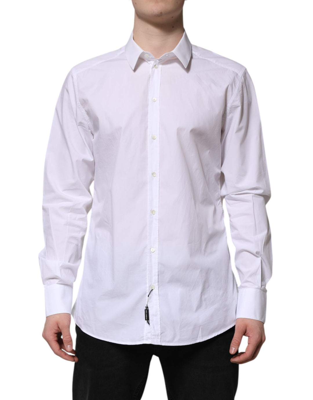 Dolce &amp; Gabbana White Cotton GOLD Long Sleeves Dress Shirt