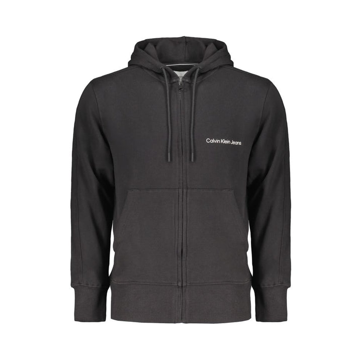 Calvin Klein Black Cotton Men Sweater with Hood and Central Pockets