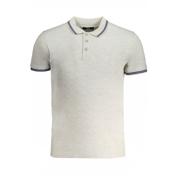 Cavalli Class Grigio Cotton Men Polo Shirt