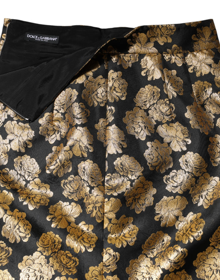 Dolce &amp; Gabbana Black Gold Floral Print Jacquard Mini Skirt
