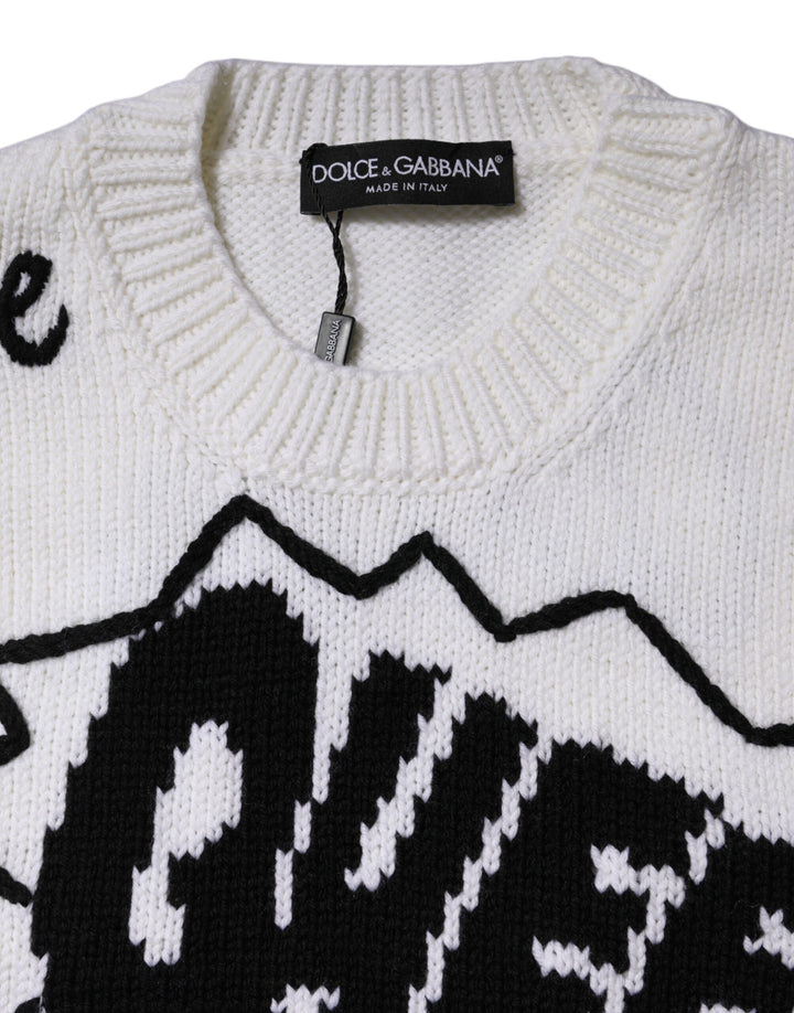 Dolce & Gabbana White Wool Knit Crew Neck Pullover Sweater