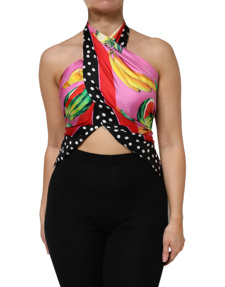 Dolce &amp; Gabbana Multicolor Halter Party Evening Cropped Top