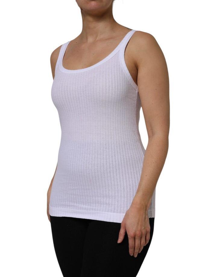 Dolce &amp; Gabbana White Cotton Round Neck Sleeveless Tank Top