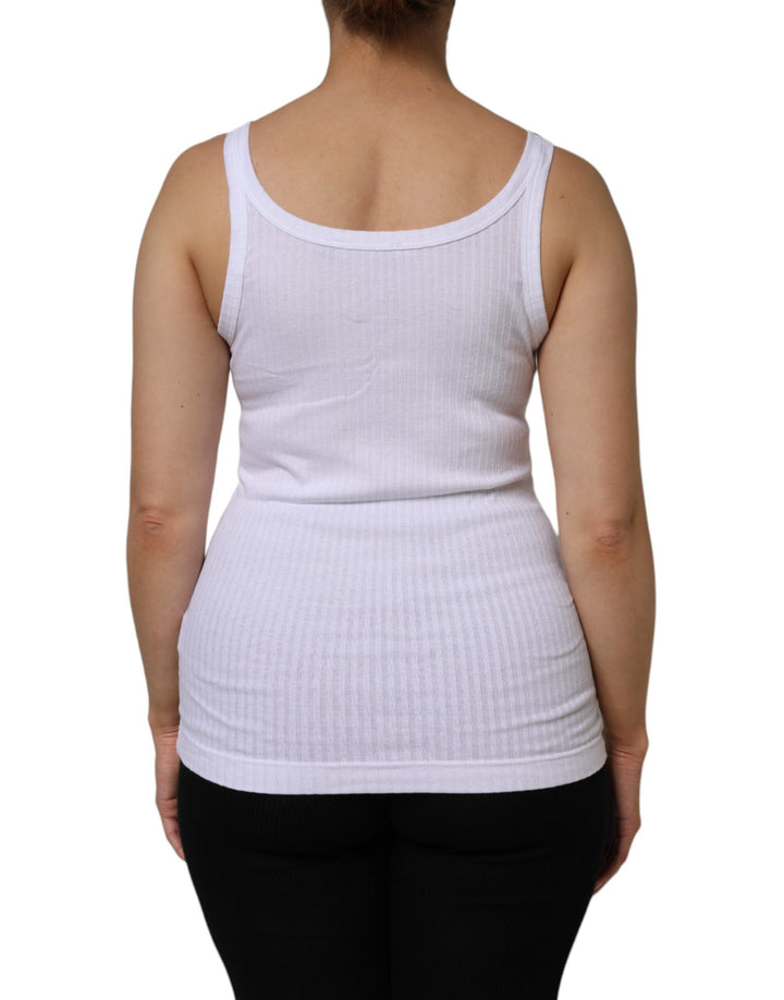 Dolce &amp; Gabbana White Cotton Round Neck Sleeveless Tank Top