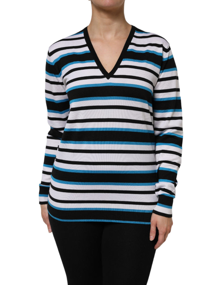 Dolce &amp; Gabbana Multicolor Stripes Long Sleeves V-neck Top