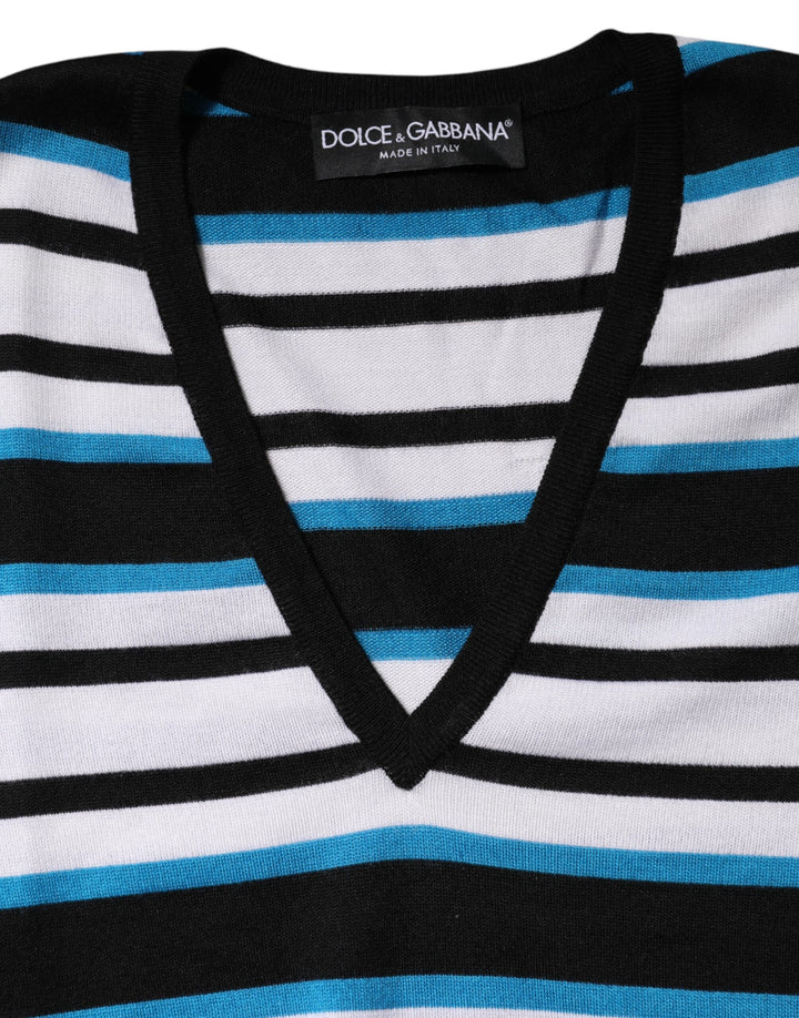 Dolce &amp; Gabbana Multicolor Stripes Long Sleeves V-neck Top