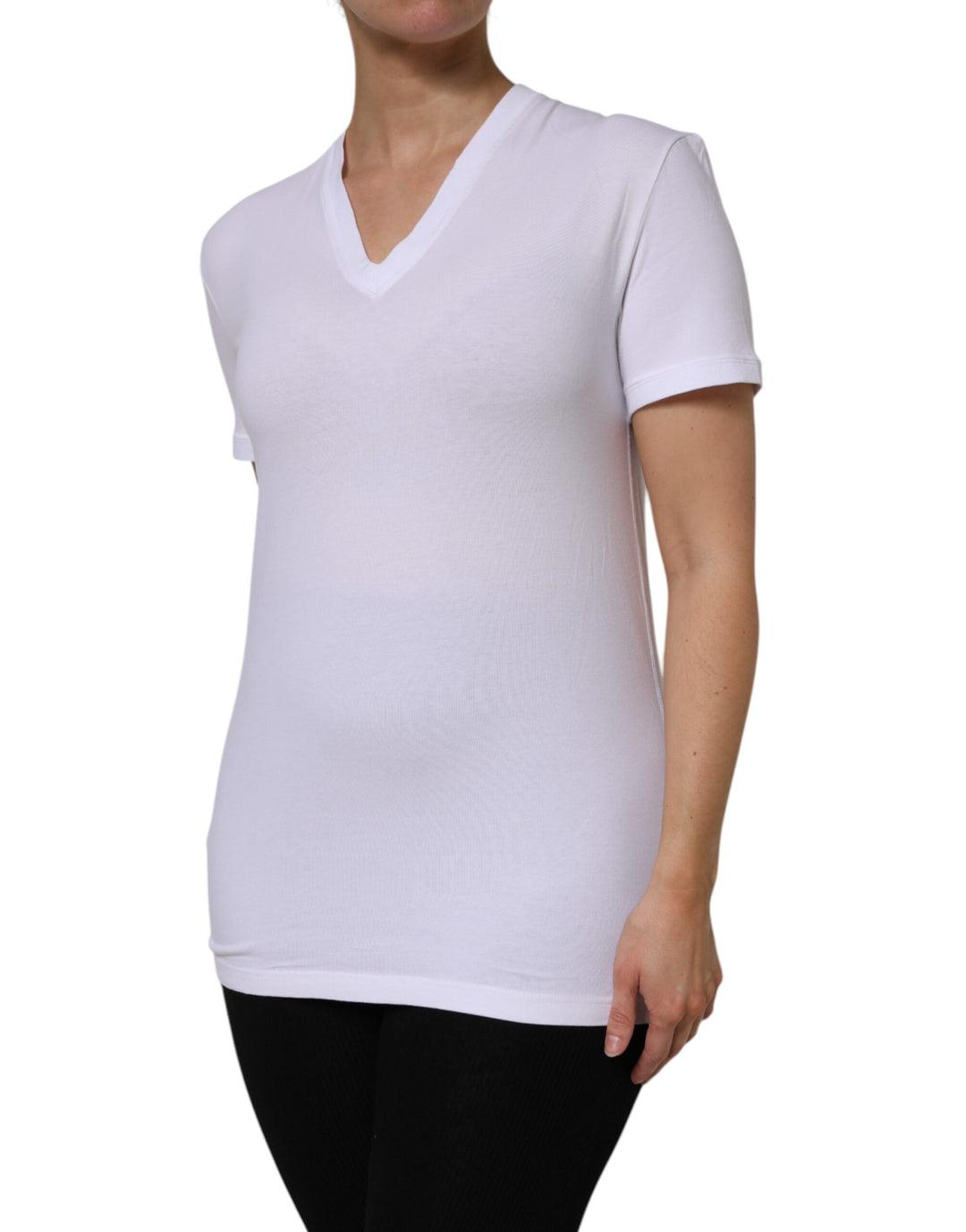 Dolce &amp; Gabbana White Cotton Short Sleeves V-Neck Top T-shirt