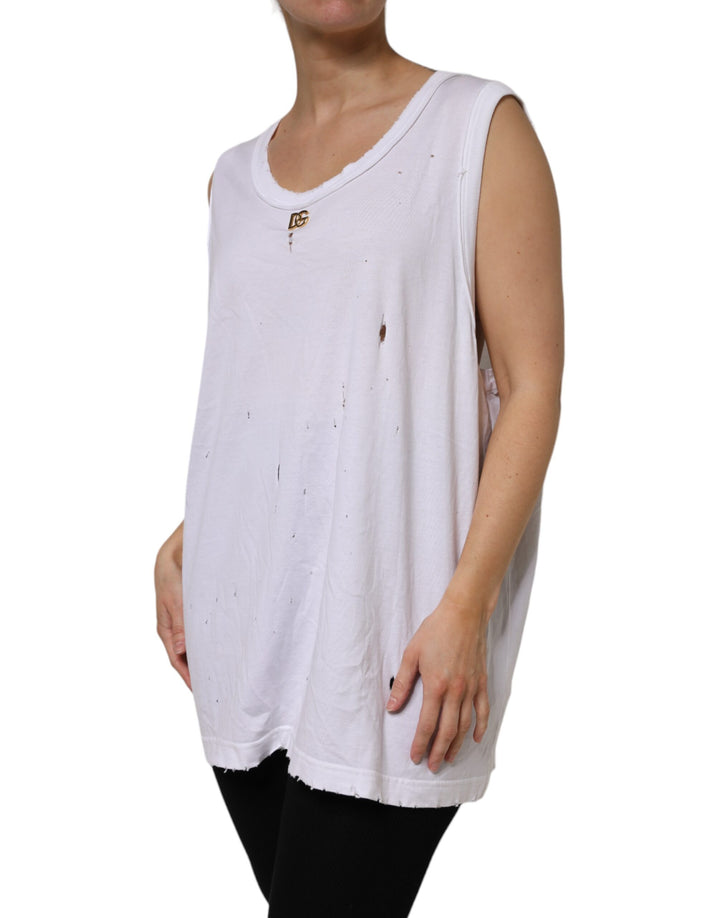 Dolce &amp; Gabbana White Cotton Sleeveless Round Neck Tank Top